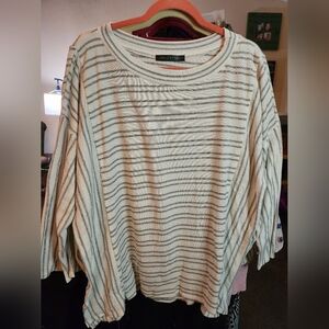 Chris & Carol Cream and Gray Striped Blouse